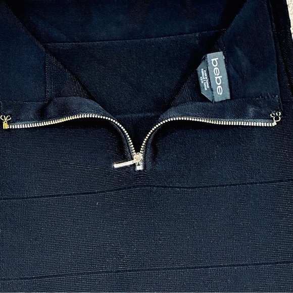 👗🖤 BEBE Black Bandage Bodycon Pencil Mini Skirt | XS‎ | Exposed Zipper - Picture 3 of 5